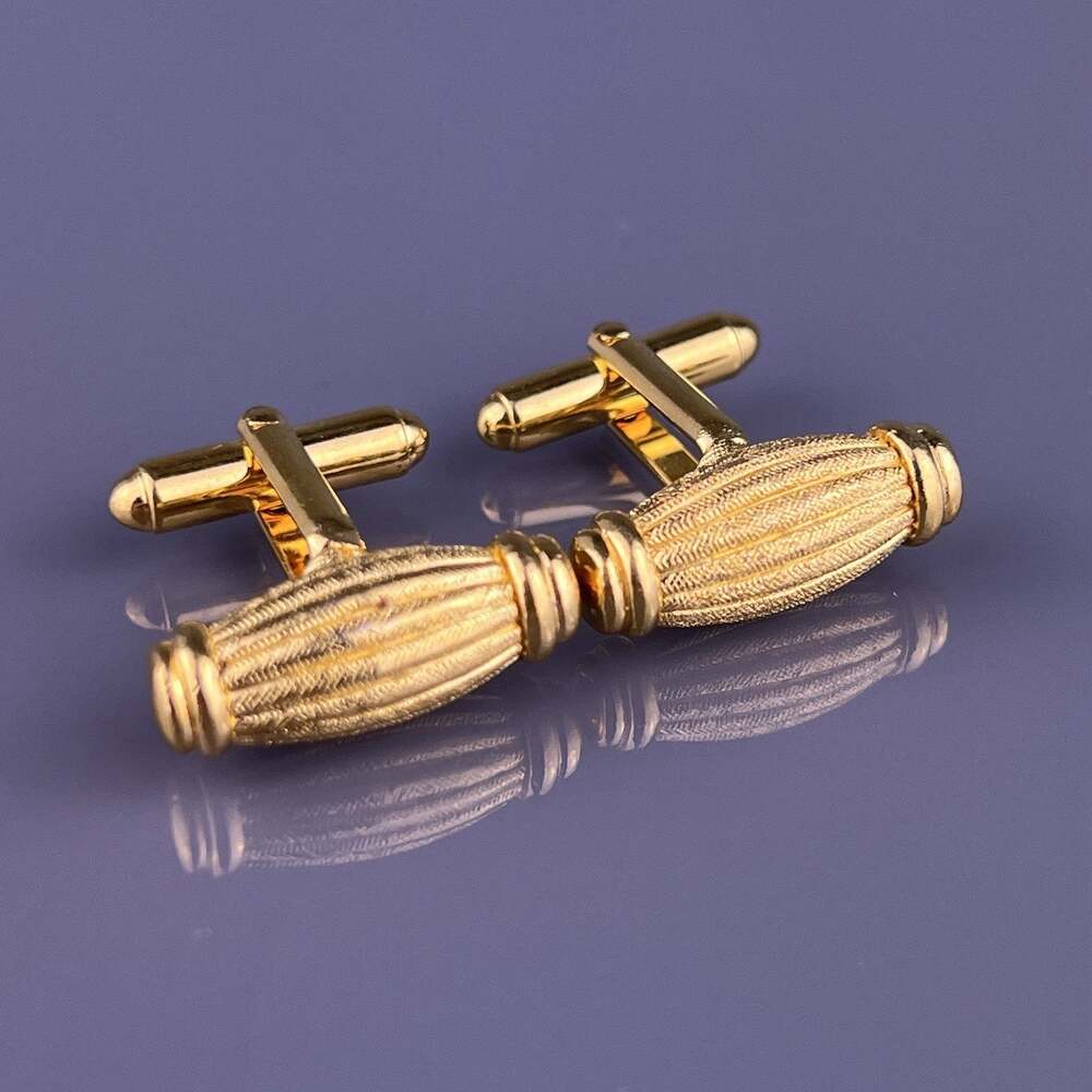 Ribbed Barrel Lantern Cufflinks Gold Tone Textured Lines Vintage